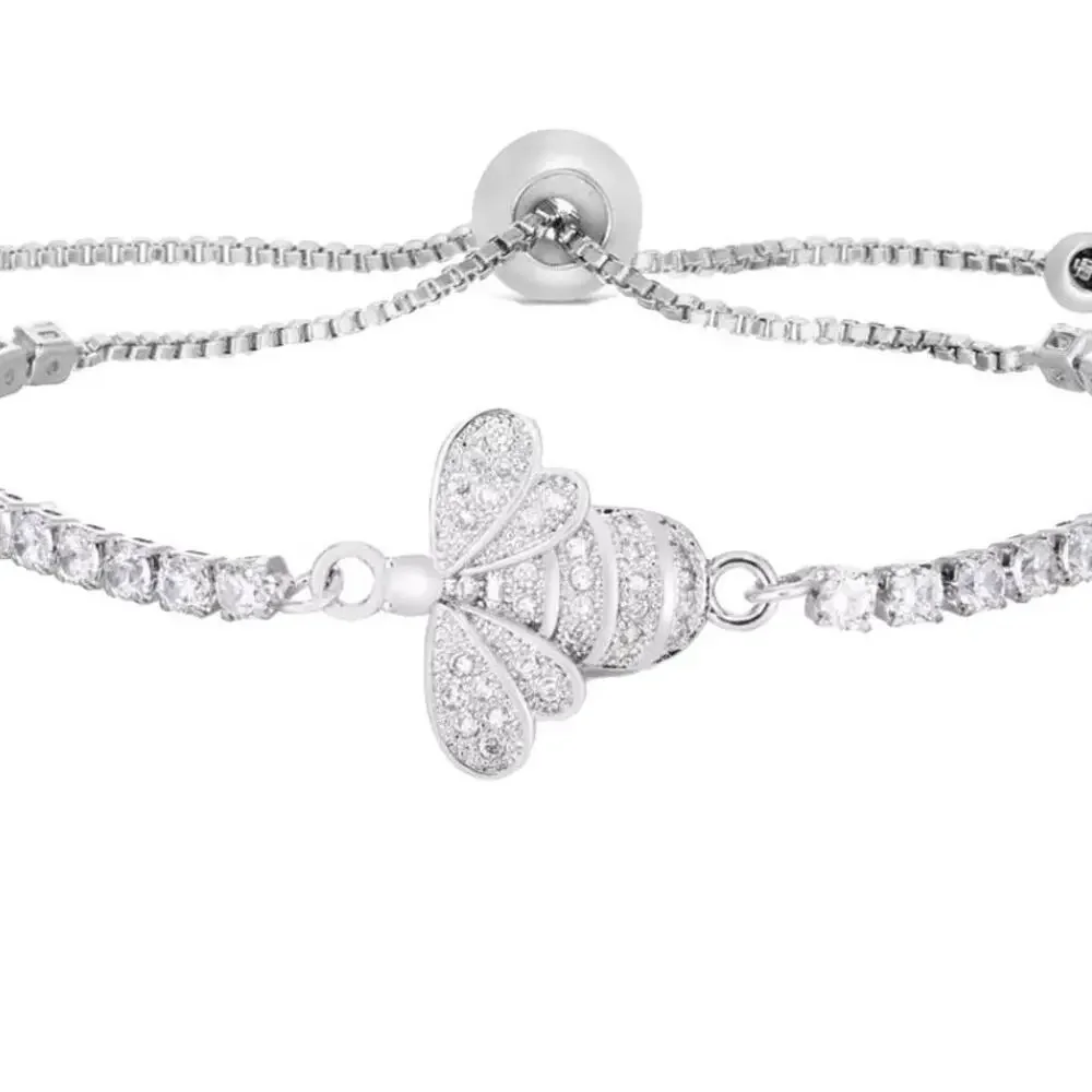 Cubic Zirconia Bee Adjustable Silver Bolo Bracelet NWT